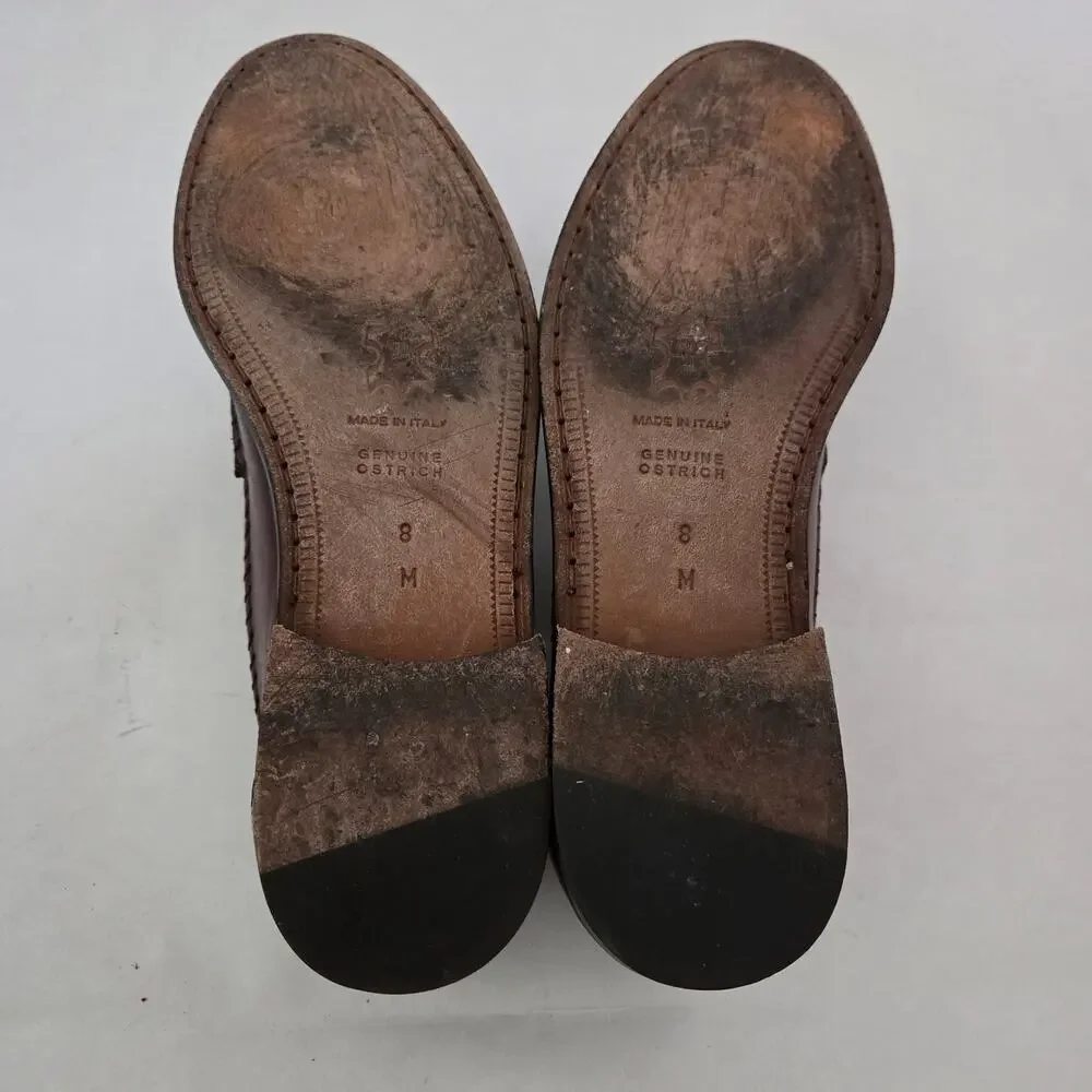 Vtg Luca Lollini Exotic Genuine Ostrich Leather Handmade Italian Loafers Men's 8